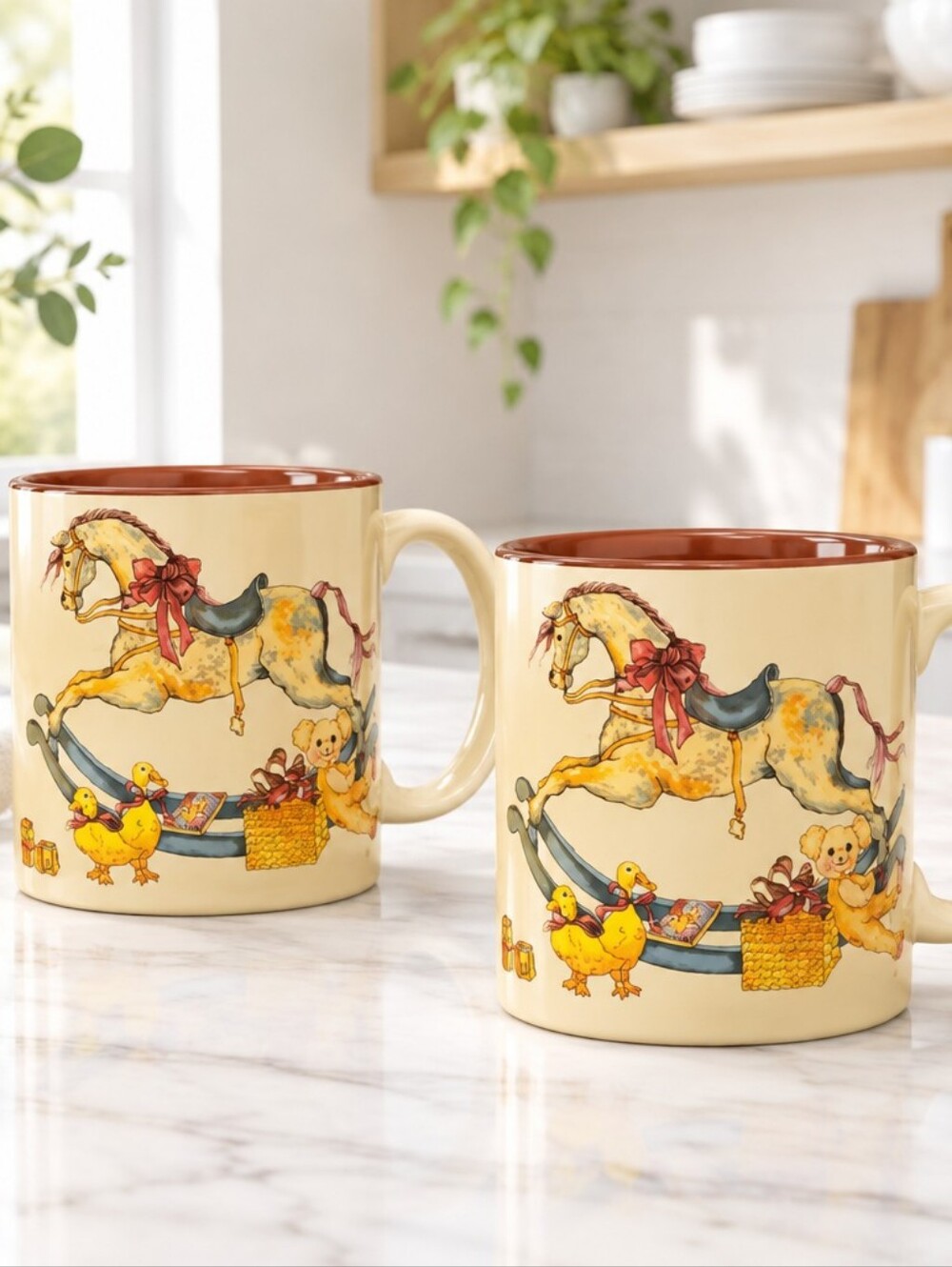 Vintage 1987 Potpourri Press Mugs W/ Christmas Illustrations